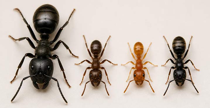 Side by side comparison of the common ant types in Toronto
