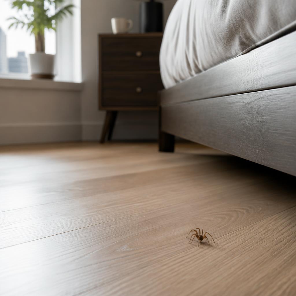 Spider crawling on bedroom floor