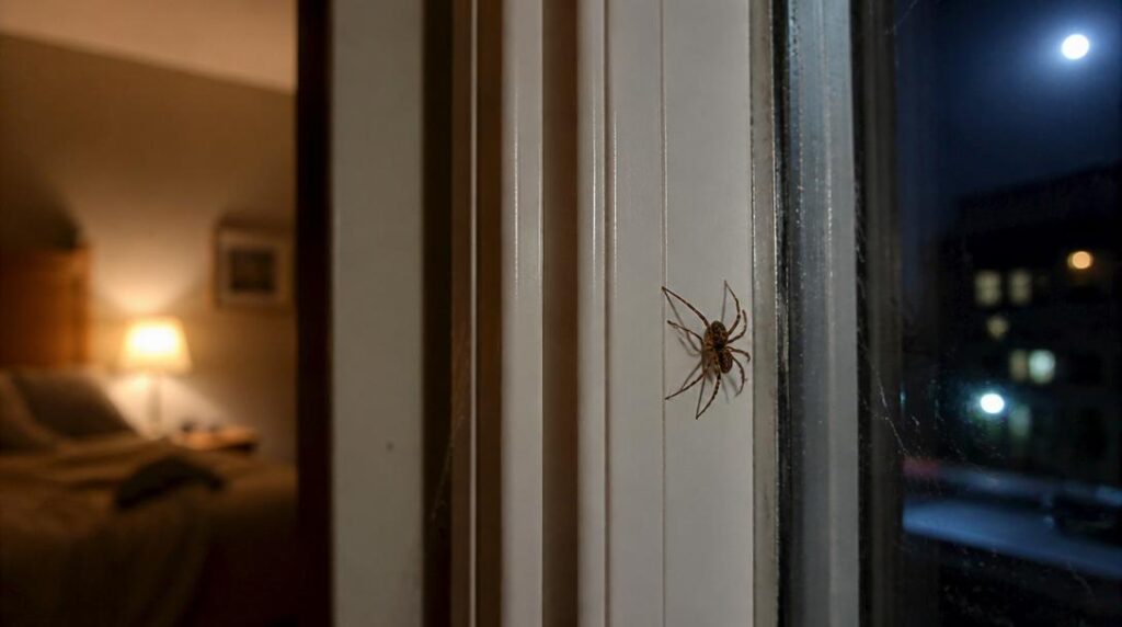 Common spider in a bedroom window