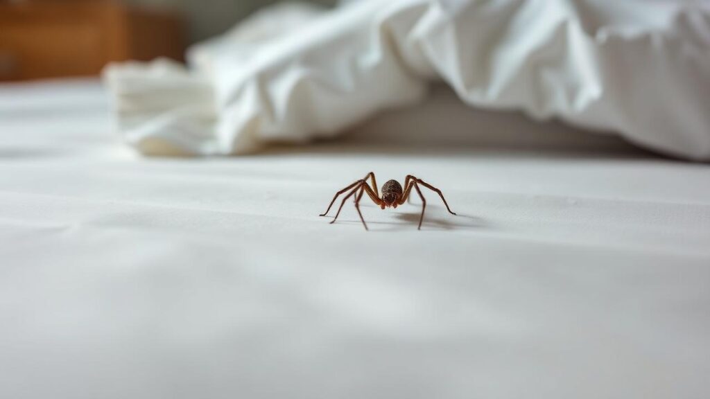 House spider in bed under sheets