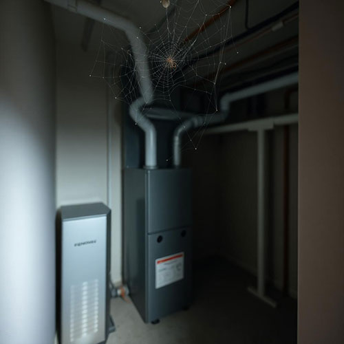 Spider web in dark furnace room