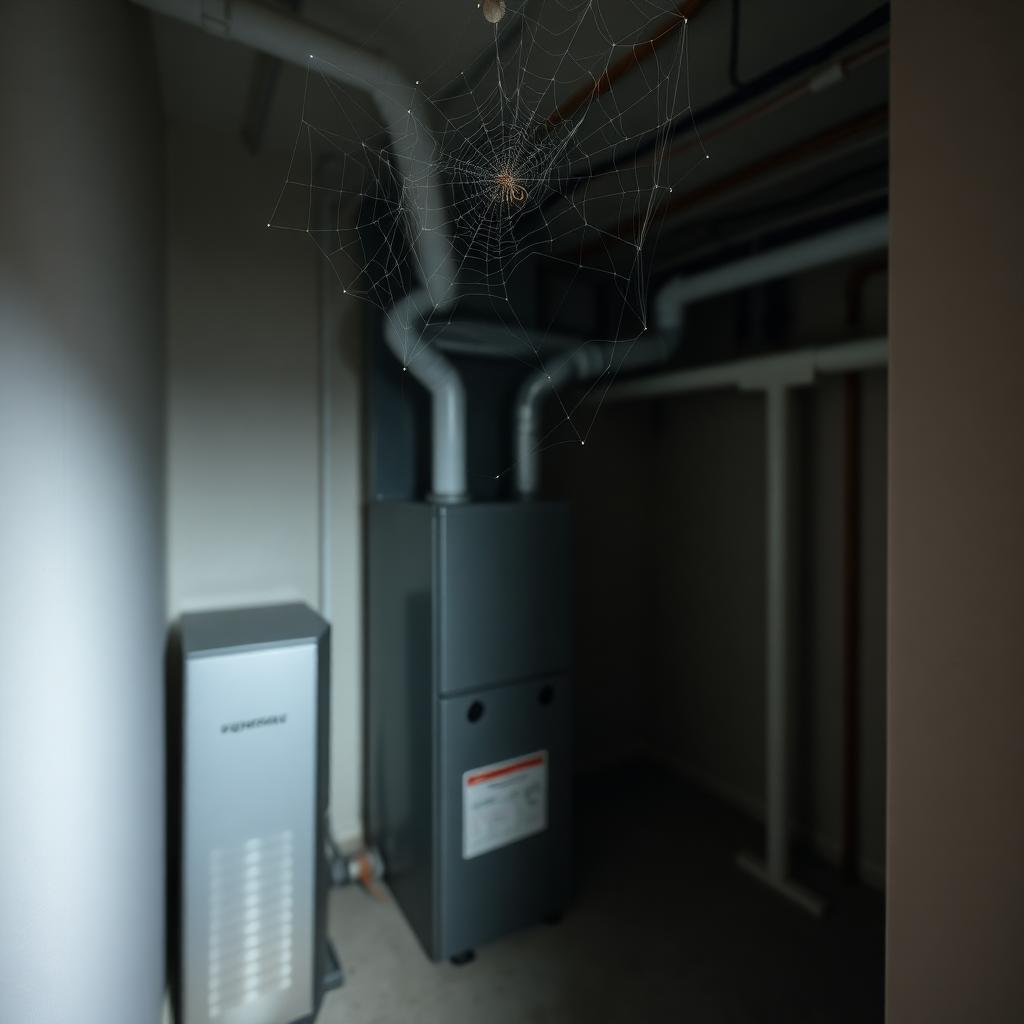 Spider web in dark furnace room