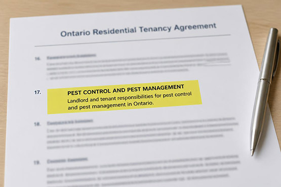 Ontario residential lease agreement highlighting pest control section