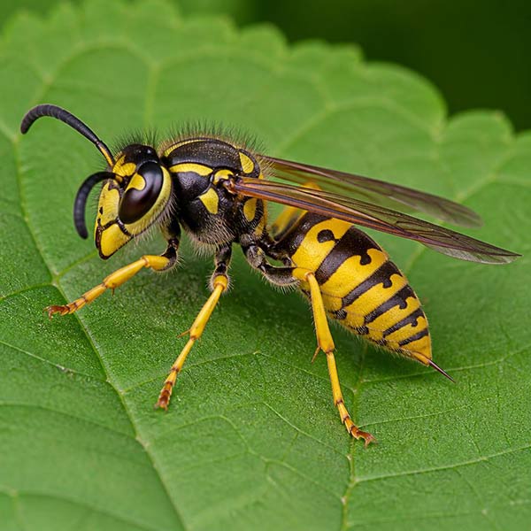 Close-up of a yellowjacket wasp showing its black and yellow markings, used as featured image for Toronto yellowjacket nest removal guide