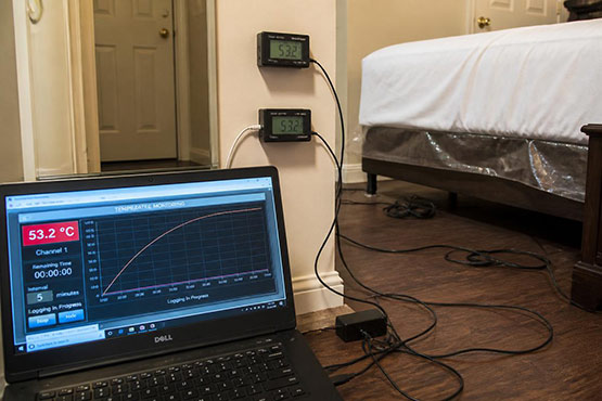 Temperature sensors logging 53°C during a bed bug heat treatment